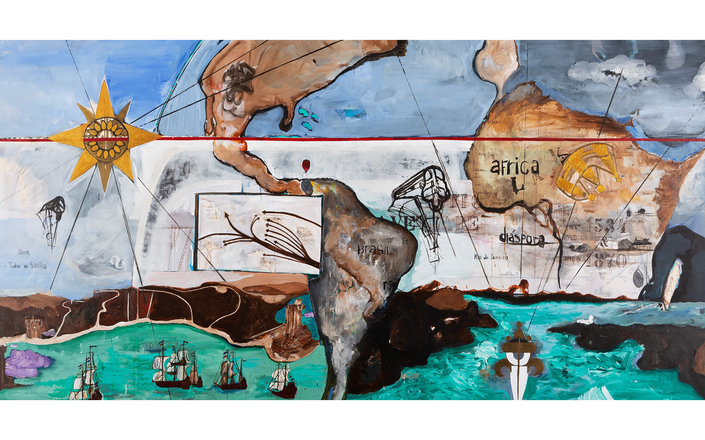 a painting by Arjan Martins, Atlantico, 2016 | a map of brazil