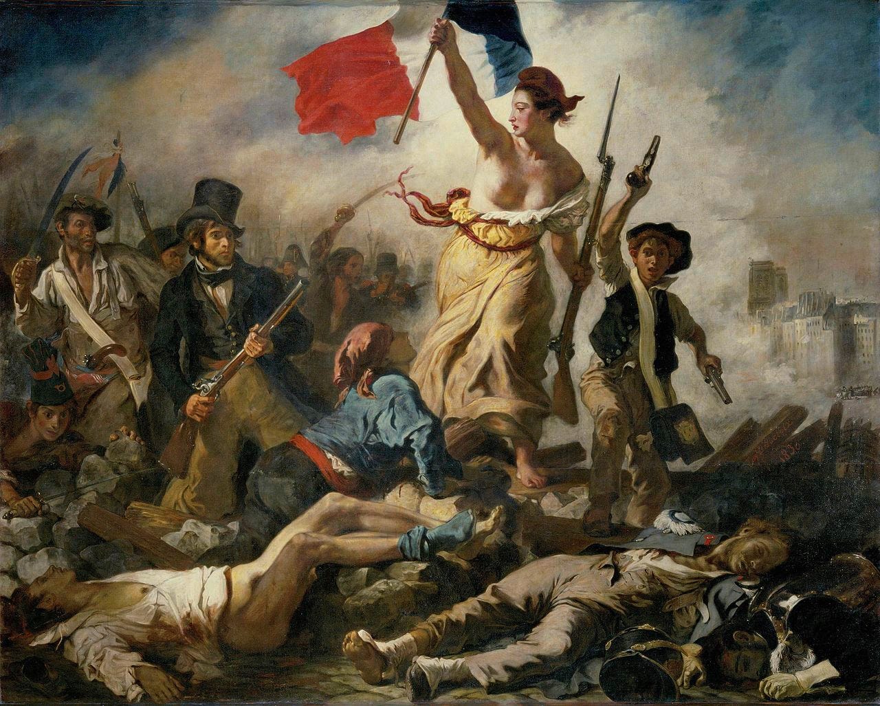 Lady liberty leading the people. A painting, “La Liberté guidant le peuple” by Eugène Delacroix