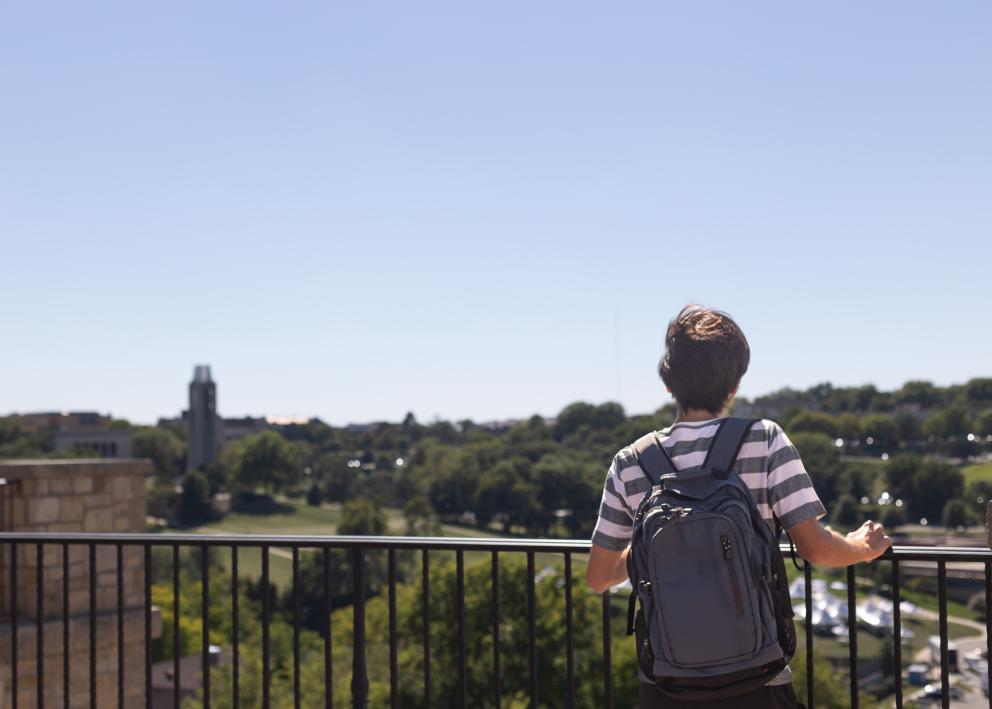 Student overlooking view from the oread