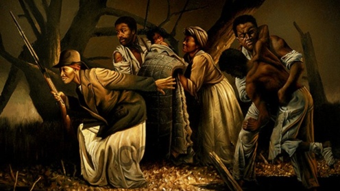 harriet tubman alongside a river with leading people to freedom